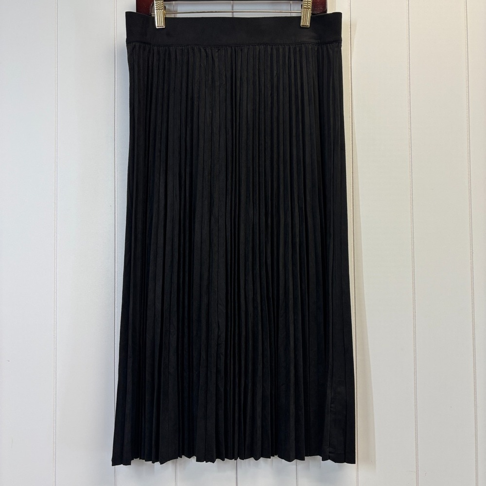 Tahari Career Faux Suede Pleated Midi Skirt Women Size L Dark Academia Office